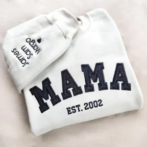 Custom Embroidered Mama Sweatshirt with Kids Names on Sleeve New Mom Hoodie Personalized Gift Pawae