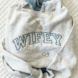 Wifey Personalized Crewneck Sweatshirt | MRS Personalized Crew Neck Pullover | New Bride Sweatshirt | Gift For Wife