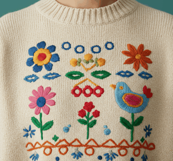 Whimsical Meadow Embroidered Sweater Pawae